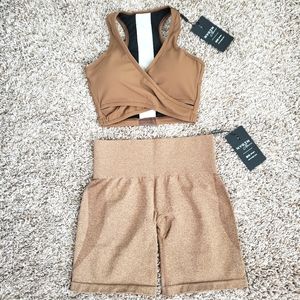 NVGTN Mocha Contour Shorts S & Mocha Radiance Sports Bra Small